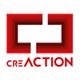 Rotes Logo mit verschachtelten Quadraten und dem Wort "CREACTION" in moderner Schrift.
