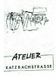 Skizze von Menschen mit Staffeleien und Fahrzeug; Text: "ATELIER KATZBACHSTRASSE".