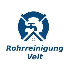 Logo der Rohrreinigung Veit: Blaues Symbol mit Rohr und Wasserhahn über einem Hausdach.