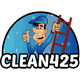 Cartoon worker with a ladder giving thumbs up, text "CLEAN425" below.