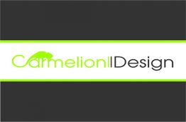 Logo mit Text "Carmelion Design" in Grün und Schwarz auf weißem Hintergrund.