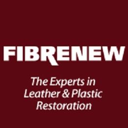 Fibrenew logo with the text: The Experts in Leather & Plastic Restoration on a maroon background.