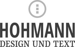 Hohmann-Logo mit Kreis und vertikalem Strich, Text: "Design und Text" darunter.