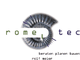 Logo mit Spiraldesign und Text: "romeo tech, beraten planen bauen, rolf meier".