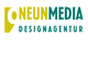 Logo der Neun Media Designagentur mit gelbem und grünem Text auf weißem Hintergrund.