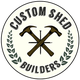 Logo of Custom Shed Builders with crossed hammers and laurel leaves.