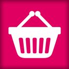 Icona di un cestino bianco su sfondo rosa.