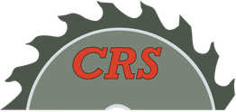 Saw blade with the letters "CRS" in red on a gray background.