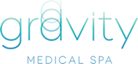 Gravity Medical Spa logo with stylized blue-green text and circular accents.