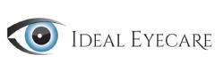 Illustration of a blue eye and the text "Ideal Eyecare" in a stylized font.
