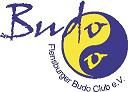 Logo mit Yin-Yang-Symbol und Text: "Flensburger Budo Club e.V." in Blau und Gelb.