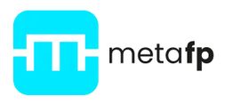 Logotipo de "metafp" con símbolo de "M" estilizada en azul.