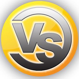 Gelbes Icon mit grauem "VS"-Schriftzug in der Mitte und weißem Rand.