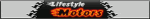 Logo mit Schriftzug "Lifestyle eMotors" auf schwarzem Hintergrund mit karierten Streifen.
