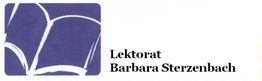 Blaues Buch-Logo neben dem Text "Lektorat Barbara Sterzenbach".