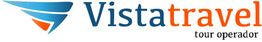 Logotipo con texto "Vistatravel tour operador" y un diseño azul y naranja a la izquierda.