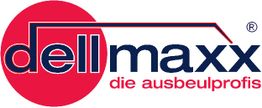 Logo von Dellmaxx, die Ausbeulprofis, mit rotem Punkt und schwarzem Text.