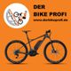 Schwarzes Fahrrad auf orangefarbenem Hintergrund mit Logo und Text "Der Bike Profi".