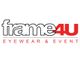 Logo mit Text: "frame4U EYEWEAR & EVENT" in schwarzer und roter Schrift.