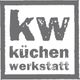 Logo mit grauem Text "kw küchen werkstatt" auf weißem Hintergrund.