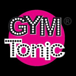 Texto "GYM Tonic" en tipografía blanca con puntos, sobre un fondo rosa.
