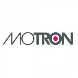 Logo mit dem Text "MOTRON", wobei das "O" ein rosa Punkt in der Mitte hat.