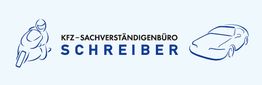 Logo: KFZ-Sachverständigenbüro Schreiber mit Umriss eines Motorrads und Autos auf hellblauem Hintergrund.