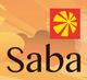 Logo da Saba com fundo laranja e desenho de flor amarela em quadrado vermelho.
