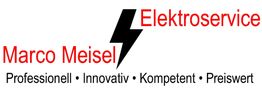 Logo mit Text: "Marco Meisel Elektroservice" und Schlagworte "Professionell, Innovativ, Kompetent, Preiswert".