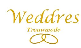 "Weddres Trouwmode" logo in goud met overlappende ringen eronder.