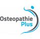 Logo von Osteopathie Plus mit stilisiertem blauen und grauen Menschen daneben.