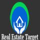 Logo with a house in hands, blue and green circles, "Real Estate Target" in white text.
