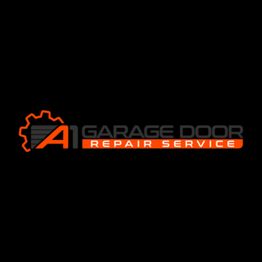 Logo for A1 Garage Door Repair Service with an orange gear graphic and bold text.