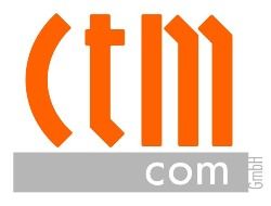 Logo mit orangefarbenem "ctm", grauer Linie und kleinem "com GmbH".