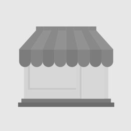 Graue Grafik eines Geschäfts mit Markise, Frontansicht.