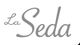Grauer Schriftzug "La Seda" auf weißem Hintergrund in geschwungener Schrift.