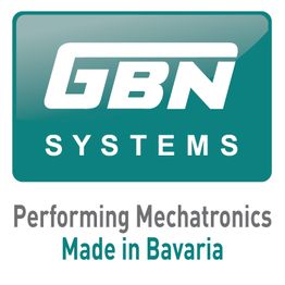 GBN Systems-Logo mit Slogan „Performing Mechatronics, Made in Bavaria“ in grüner Schrift.