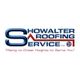 Logo of Showalter Roofing Service with the slogan “Rising to Great Heights to Serve You.”