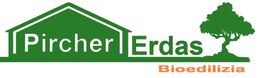 Logo verde "Pircher Erdas" con albero e la scritta arancione "Bioedilizia".