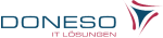 Logo von Doneso IT Lösungen mit blau-rotem grafischem Symbol rechts.