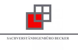 Logo des Sachverständigenbüros Becker mit grauen und roten Rechtecken.