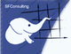 Blauer Hintergrund mit Elefant und Gitternetz, Text: "SFConsulting".