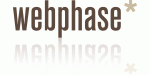 Text "webphase" mit Sternchen, gespiegelt darunter.