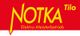 Rotes Logo mit gelber Schrift: "NOTKA Tilo Elektro-Meisterbetrieb" und Pfeil nach unten.