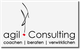 Logo mit Schriftzug "agil Consulting" und Slogan "coachen | beraten | verwirklichen".