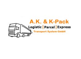 LKW-Skizze und Logo von A.K. & K-Pack, Logistik-, Paket- und Expressdienste.