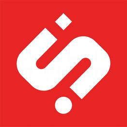 Red background with a stylized white question mark and dot design.