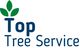 Logo with text "Top Tree Service" and a green leaf design above the word "Top".