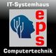 Silhouette eines Kopfes mit Schaltkreis, Text: "IT-Systemhaus, eps, Computertechnik".