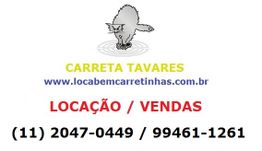 Gato cinza e informações de contato da Carreta Tavares para locação e vendas de carretinhas.